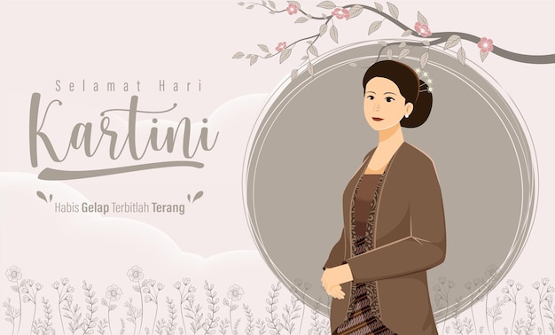 Selamat Hari Kartini Means Happy Kartini Day Kartini is Indonesian Female Hero Vector Illustration