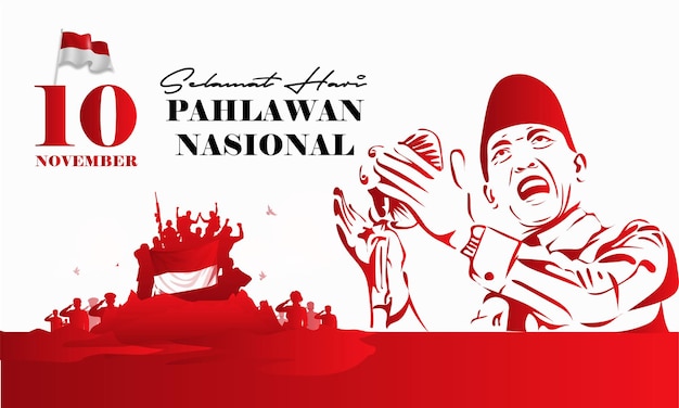 Selamat hari pahlawan nasional  happy indonesian national heroes day illustration banner