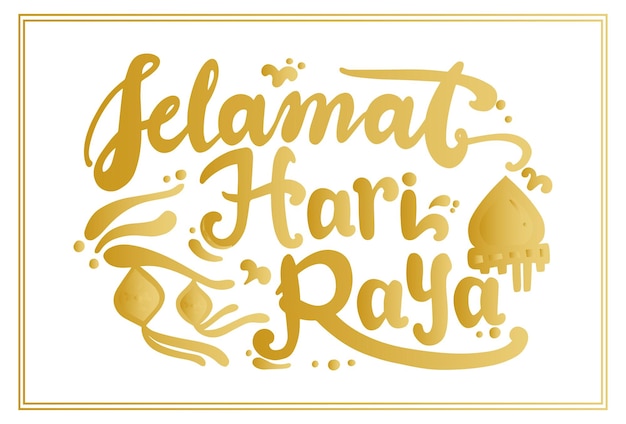 Selamat hari raya lettering with gold color