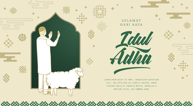 Selamat Idul AdhaTranslation Happy Eid Al Adha Mubarak Eid alAdha Greeting with typography and illustration vector illustration