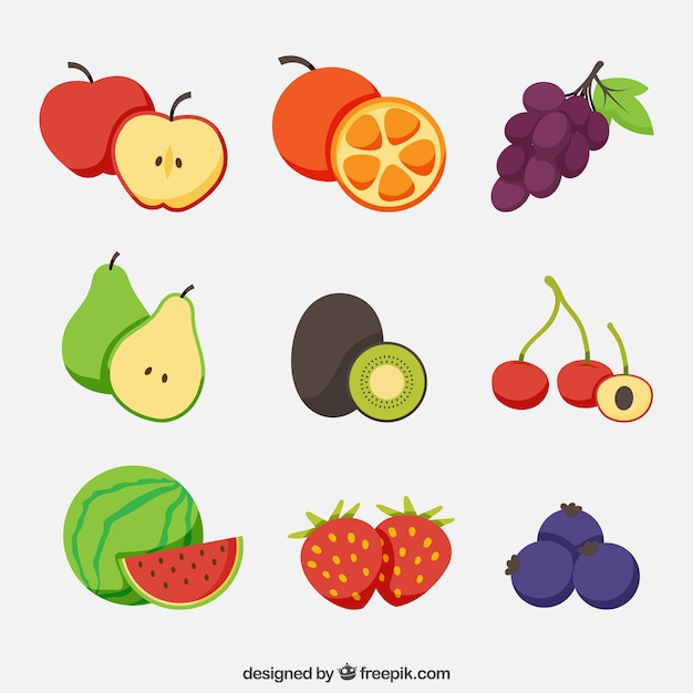 Selection of delicious fruits in flat design