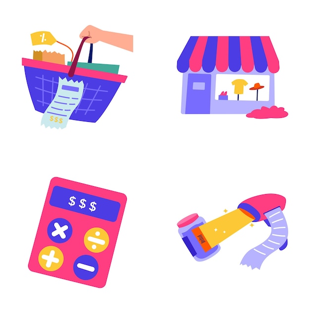 Selection of flat style shopping stickers