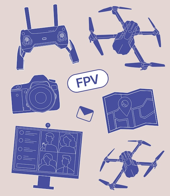 A selection of fpv drone stickers a quadrocopter vector collection