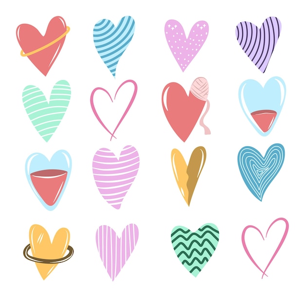 selection of love shape in different type doodle style