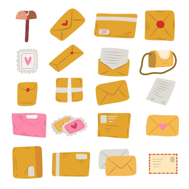 selection of mail envelope doodle style