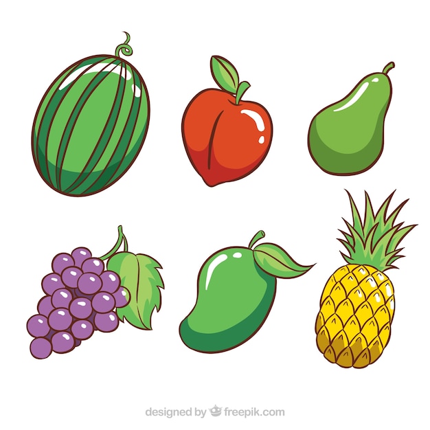 Selection of six colored fruits