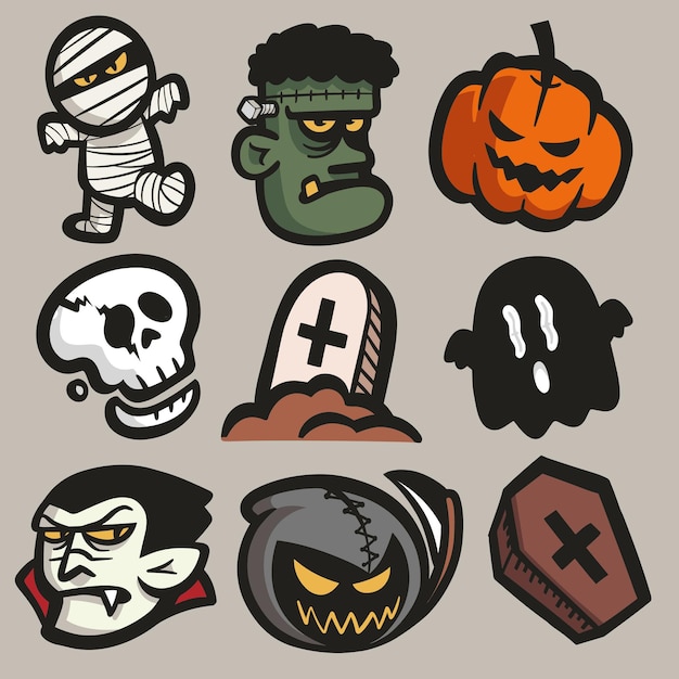 Vector selection of spooky handdrawn halloween theme halloween things elements