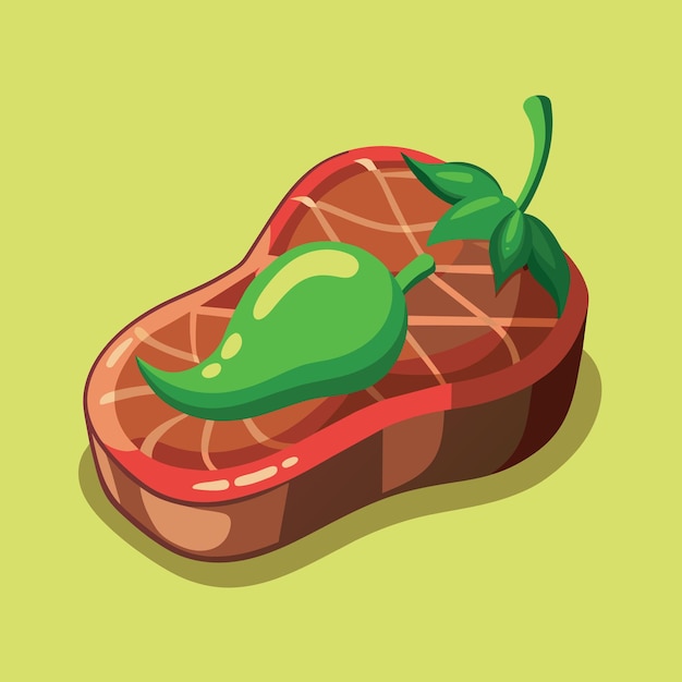 Selective focus of beef steak with green peppers