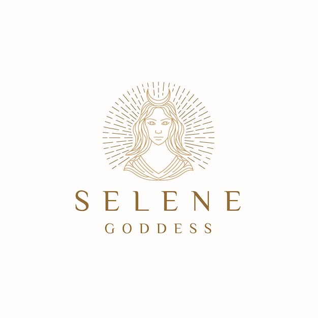 Selene goddess of the moon greek mythology women beauty logo icon design template flat vector