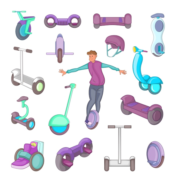 Self balancing scooter icons set