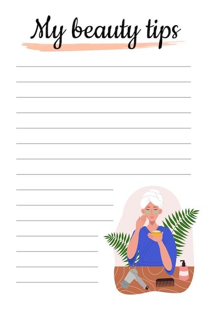 Self Care to do list with daily beauty treatments Trendy minimalist planner