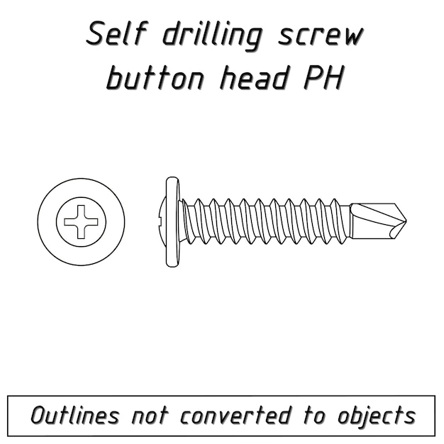 Self drilling screw button head PH seal fastener outline blueprint