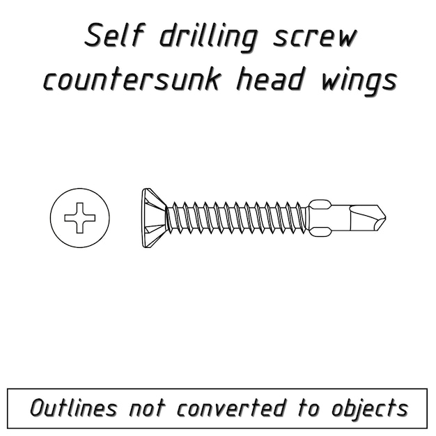 Self drilling screw countersunk head  wings outline blueprint