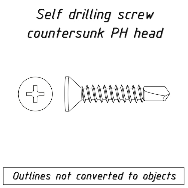 Self drilling screw countrsunk PH  head fastener outline