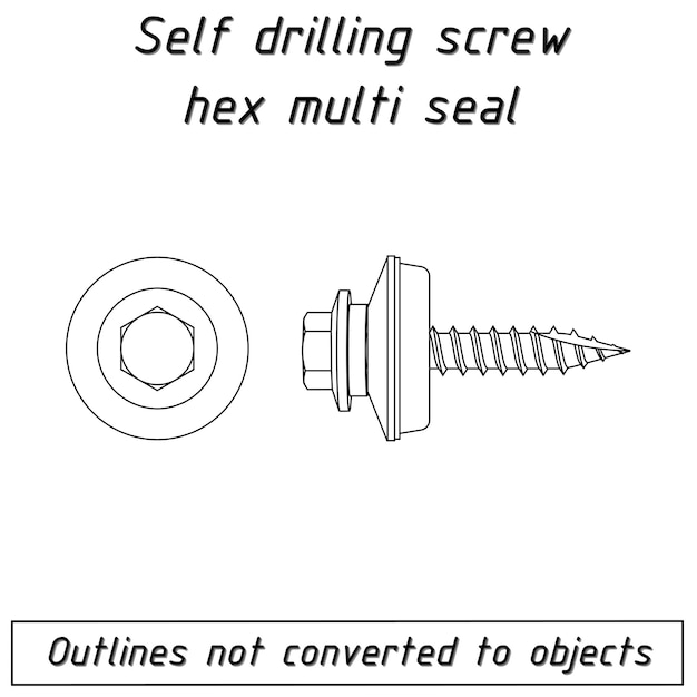 Self drilling screw hex milti seal fastener outline blueprint