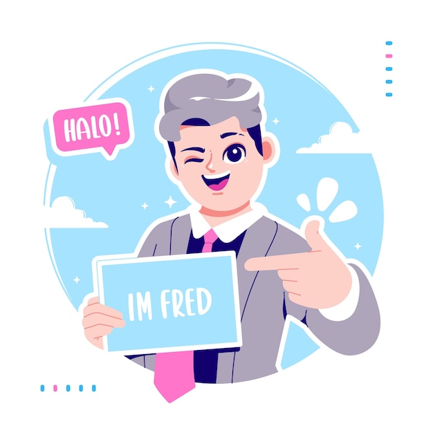 self introduction boy cartoon character illustration