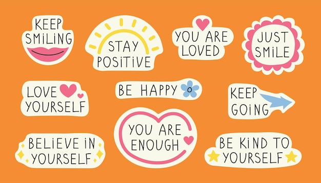 Vector self love motivational stickers set psychotherapy psychology vector illustration