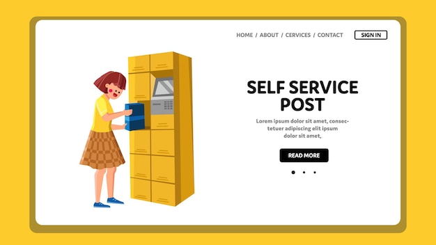 Self Service Post Equipment Use Girl Client Vector