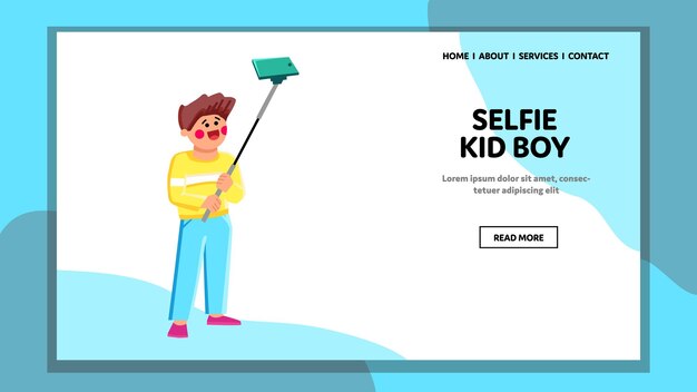 Selfie kid boy vector