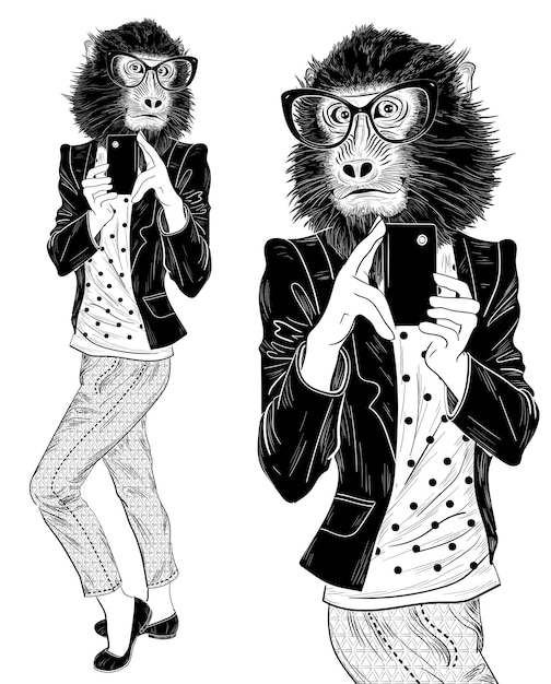 Selfie on smartphone Fashion Hipster Animal