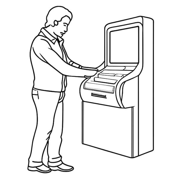 selfservice machine in oxxo vector illustration line art