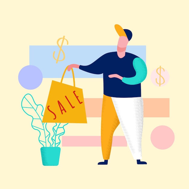 Seller with Shopping Bag   Illustration