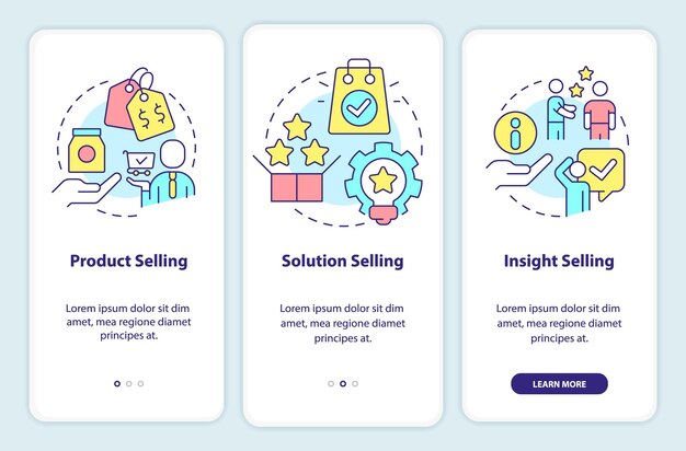 Selling techniques onboarding mobile app screen