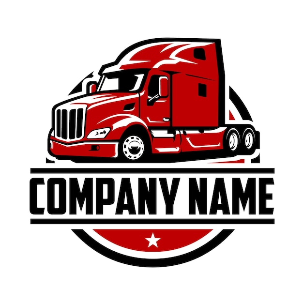 Semi Truck 18 Wheeler Company E,blem Badge Logo Template Vector