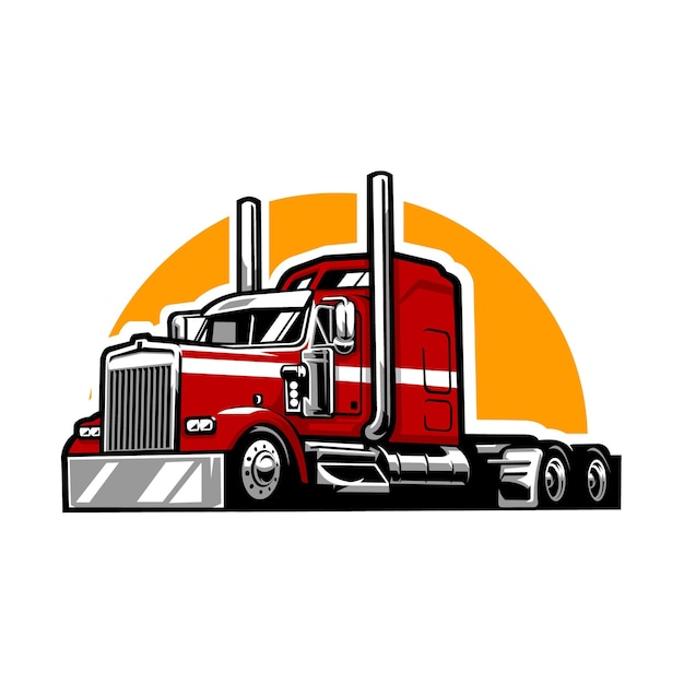 Semi truck 18 wheeler flat bed side view vector illustration