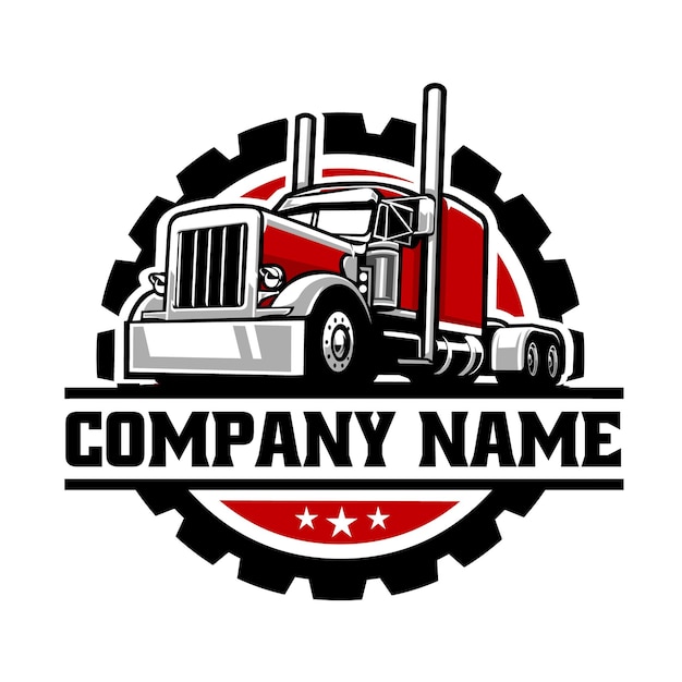 Semi truck flat bed 18 wheeler freight vector circle emblem logo