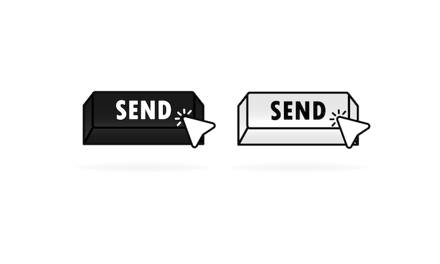 Send button icon set with cursor, pointer. Vector Illustration. Business web site button with send sign.