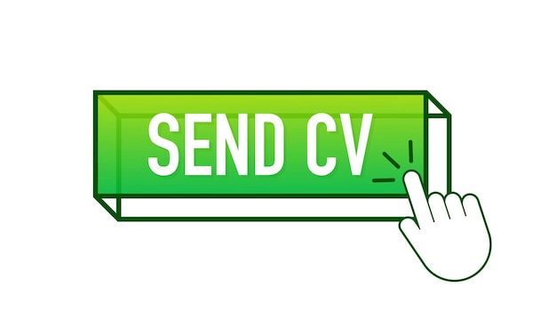 Send cv button in 3d style on blue background. Flat button on white background.