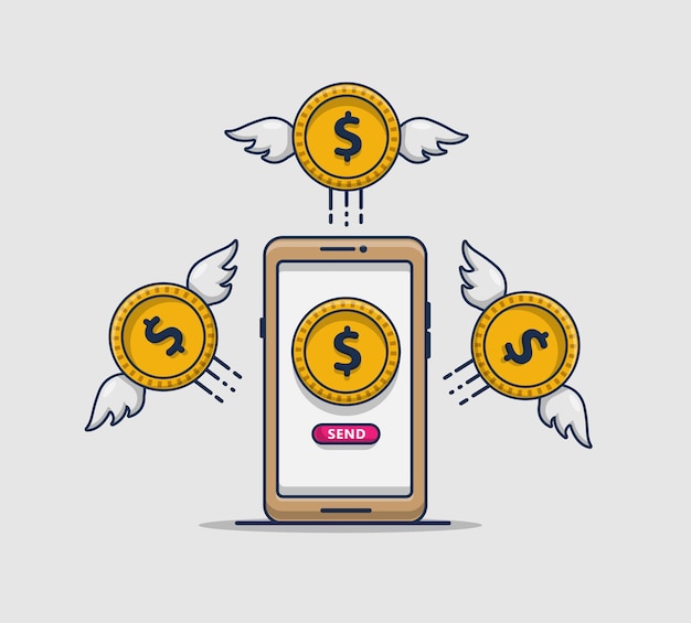 Send money by phone icon illustration