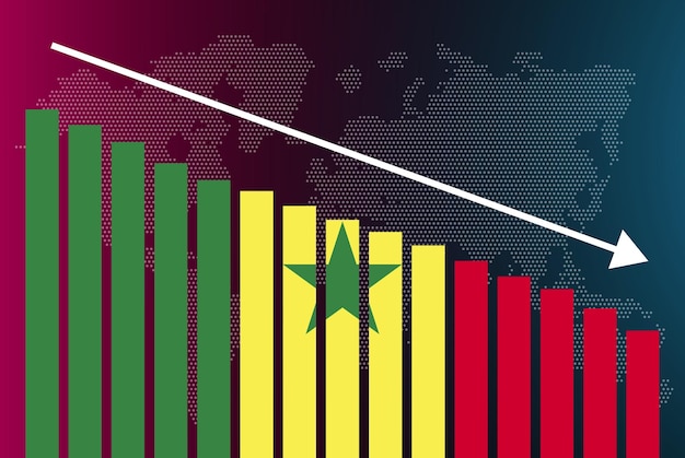 Senegal bar chart graph decreasing values crisis and downgrade news banner fail and decrease