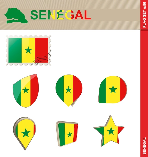 Senegal Flag Set Flag Set 56 Vector