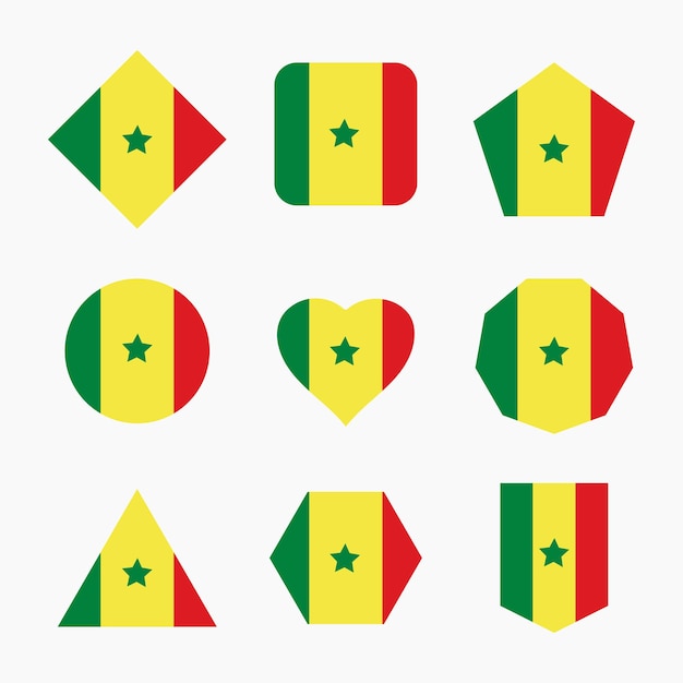 Vector senegal national flag in different shapes senegal sticker flag collection senegal flag icon set