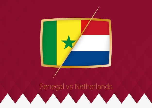 Senegal vs Netherlands group stage icon of football competition on burgundy background