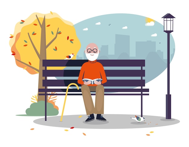 Senior active lifestyle outdoor concept Senior man reading a book on bench