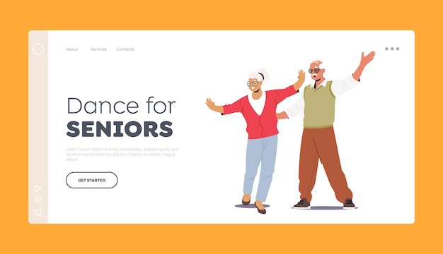 Senior Characters Dance Hobby Landing Page Template Old Couple Dancing Elderly People Active Lifestyle Together Date