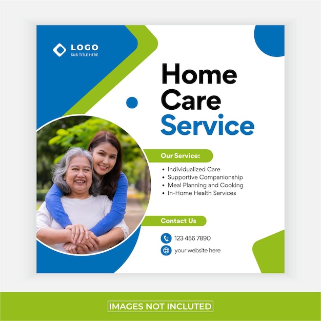 Senior home care service Instagram post template and old care social media banner design