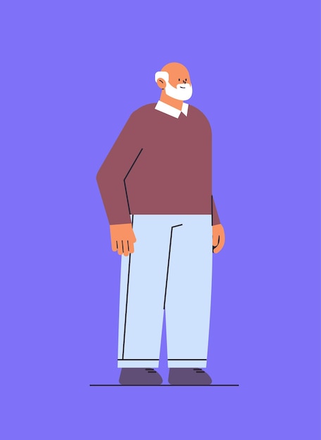 Senior man in casual clothes grandfather standing pose male cartoon character full length