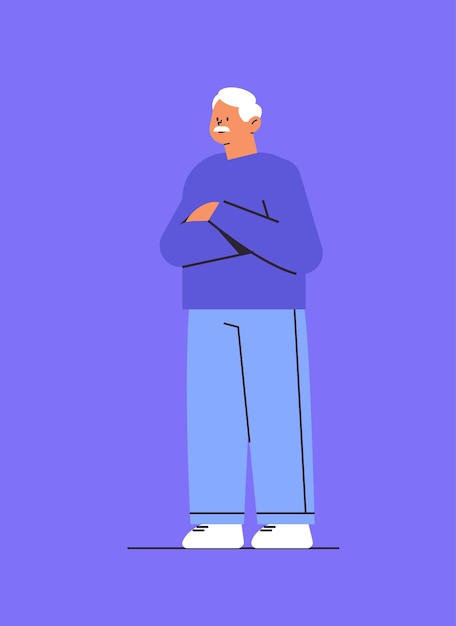 Senior man in casual clothes grandfather standing pose male cartoon character full length