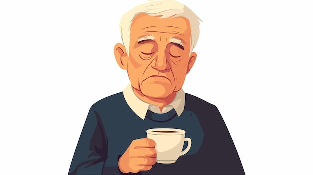 Senior Man Enjoying a Moment with Eyes Closed Holding Coffee Cup