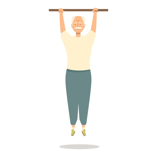 Vector senior man exercising and lifting himself on horizontal bar