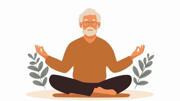 Vector senior man practicing yoga in peaceful pose