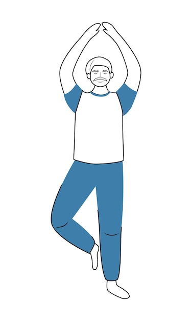 Senior man in yoga pose semi flat color vector character