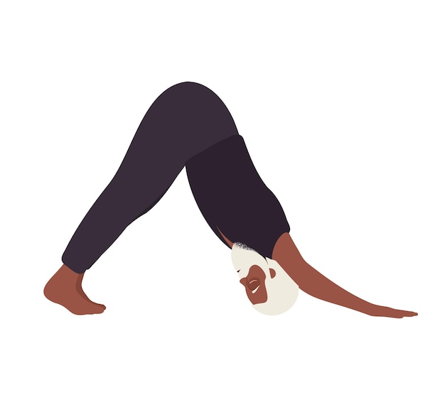 Vector senior old black man doing yoga pose