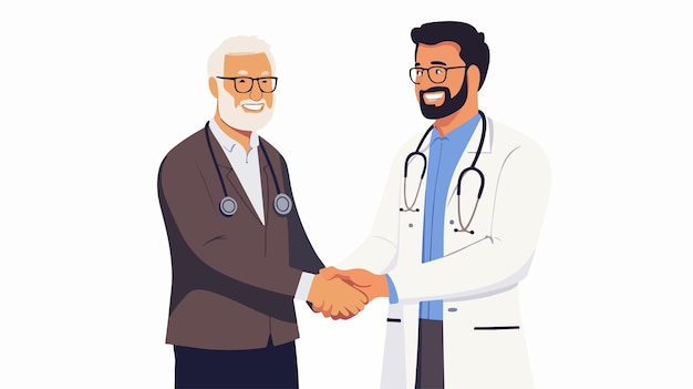 Senior Patient Smiling and Shaking Hand with Mature