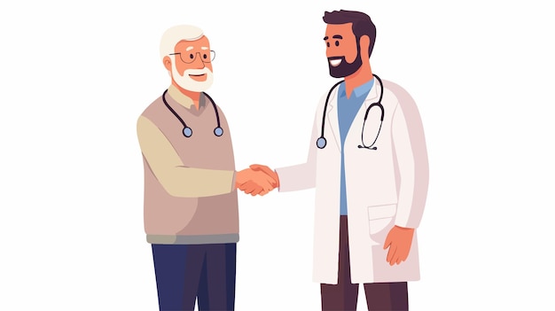 Senior Patient Smiling and Shaking Hand with Mature