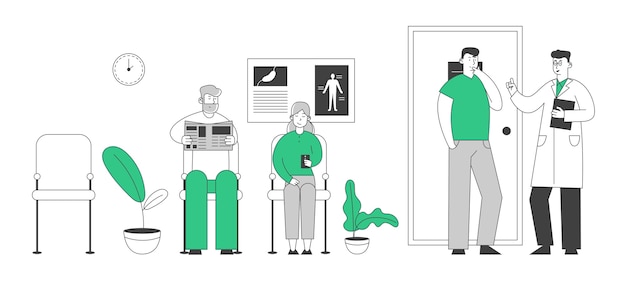 Senior Patients Man and Woman Sitting in Clinic or Hospital Hall Waiting Doctor Appointment for Health Care Treatment